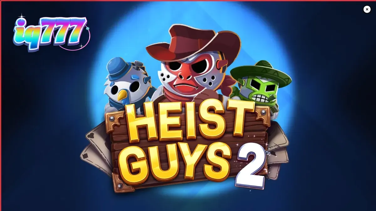 Heist Guys 2 slot game screen na nagpapakita ng mga karakter sa isang Wild West setting.